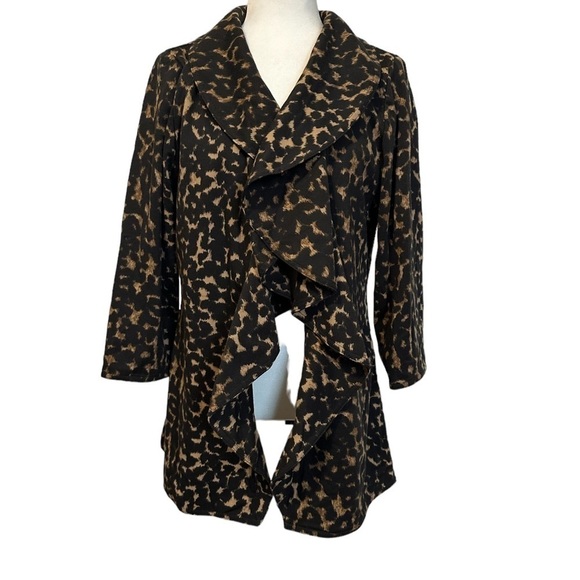 Calvin Klein Waterfall Draped Animal Print Leopard Open Front Blazer Size 8 - Picture 1 of 11